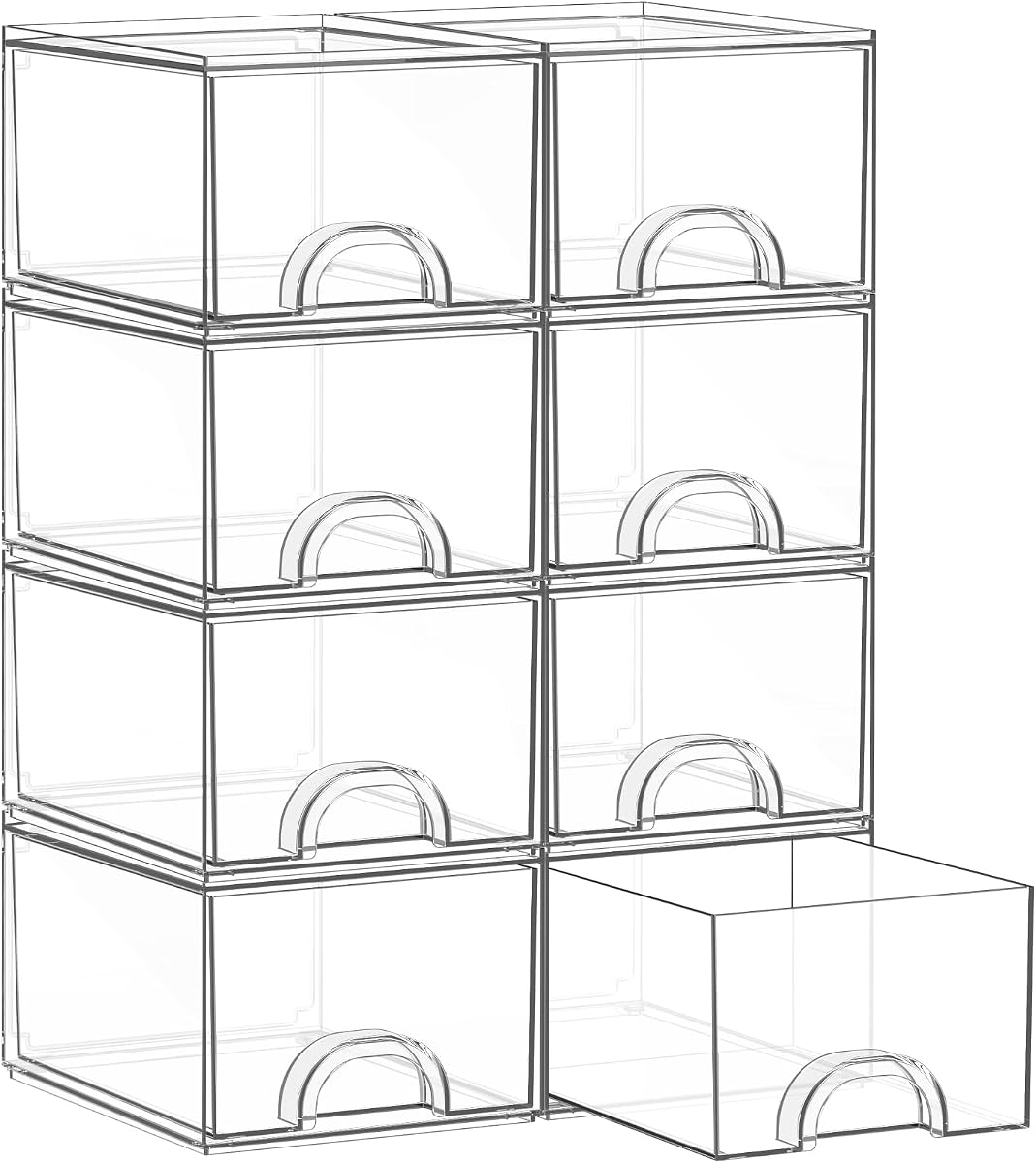 8 Pack Small Clear Stackable Acrylic Storage Boxes & Drawers | Storage Organizer, Clear Plastic Makeup Organizer, Ideal for Vanity, Cabinet, Desk Organization, Art Tool & Sketch