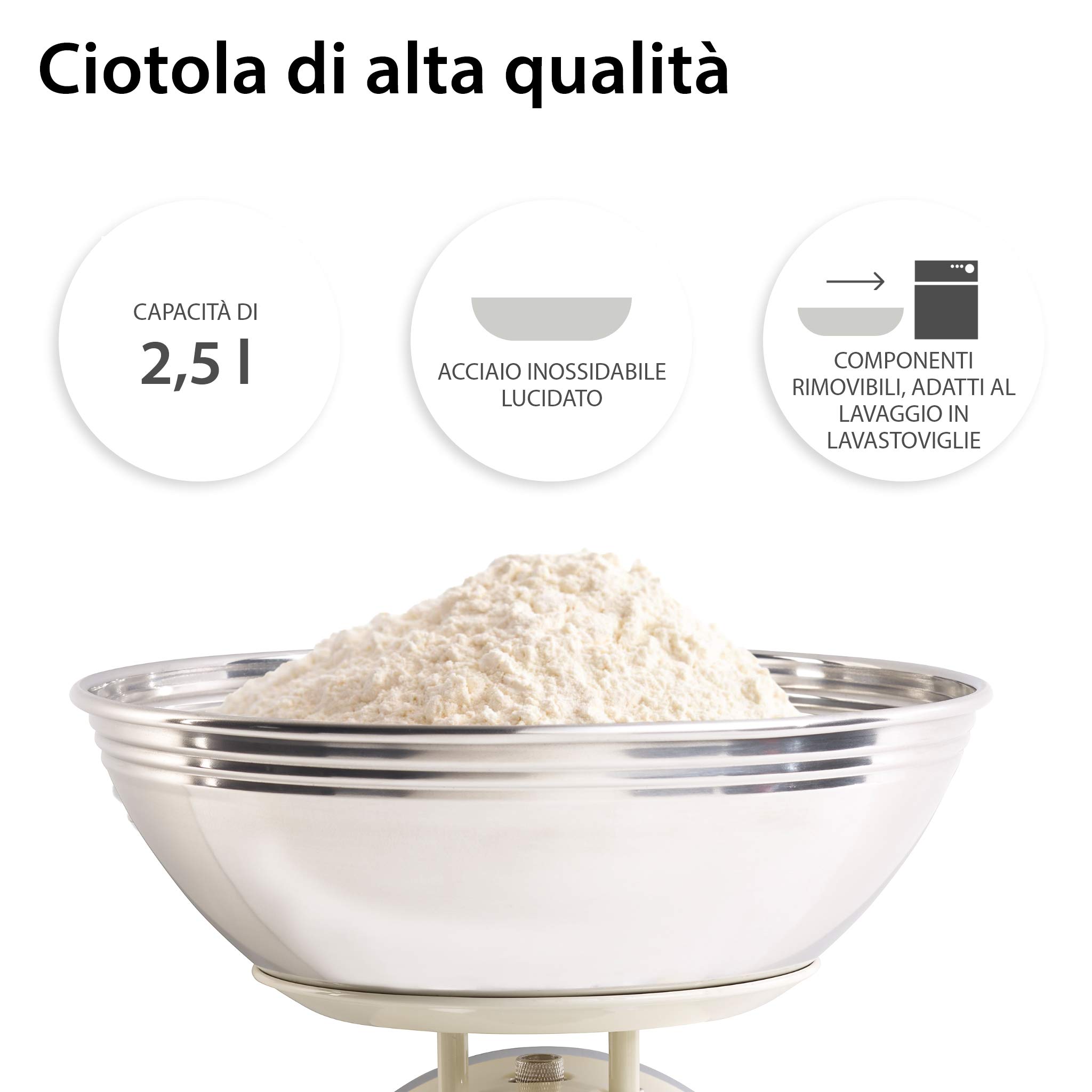 ADE Bilancia da cucina meccanica retrò 8 kg analogica con ciotola in acciaio inox bianco crema