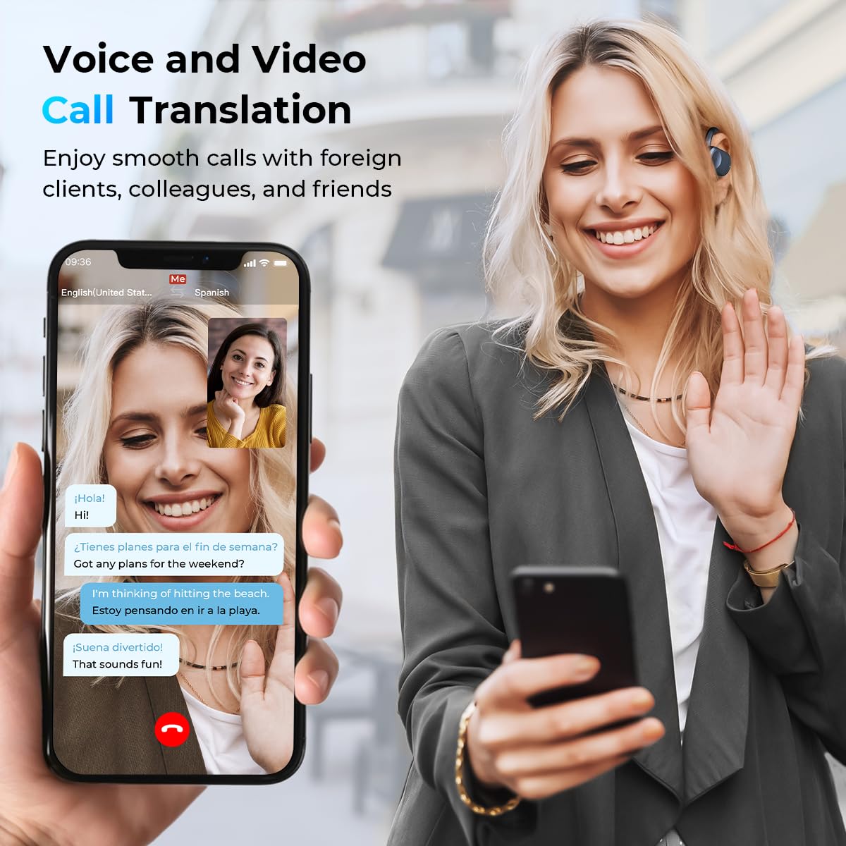 kentfaith AI Écouteur Traducteur Instantané 150 Langues, 4-en-1 Traducteur Vocal Instantané, Traduction Hors Ligne, 30H Oreillettes Traductrices pour Voyage, Affaires, Études - Noir