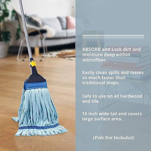 Miniatura 4 de Paquete de 2 trapeadores de tubo de microfibra grandes de 400 GSM, recambio de cabezal de trapeador húmedo industrial resistente, comercial, fibra