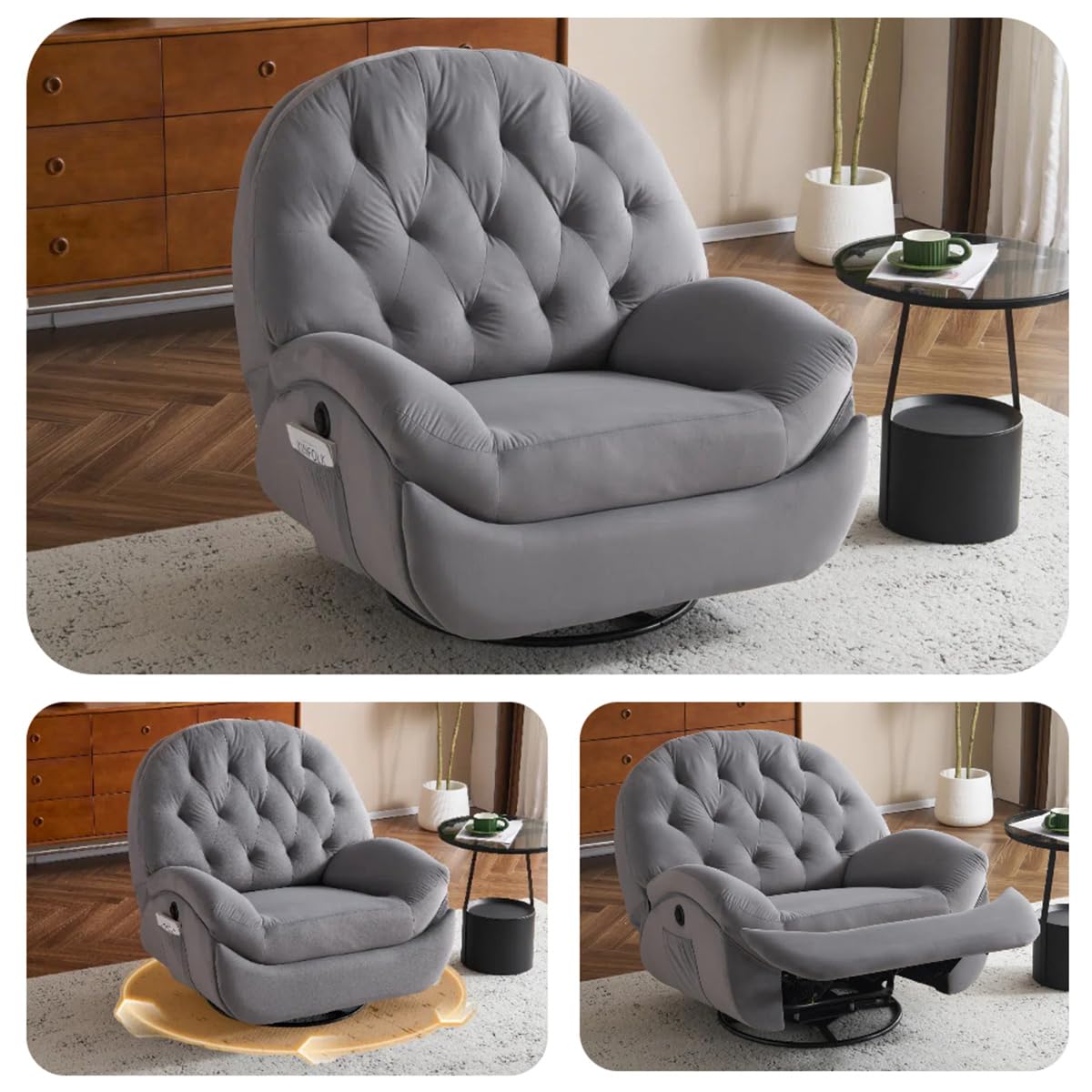 Simpolu 電動リクライニングチェア 105°-160° 一人掛け PUレザー