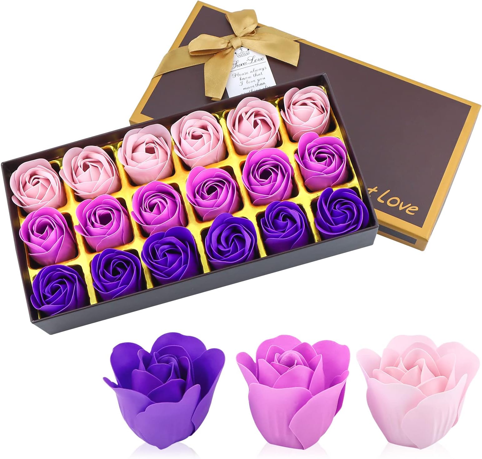 JIALEEY Floral Scented Bath Soap Rose Flower Petals, Plant Essential Oil Rose Soap Set, Best Gifts Ideas for Her Women Girls Mom Birthdays Christmas, 18 PCS Purple