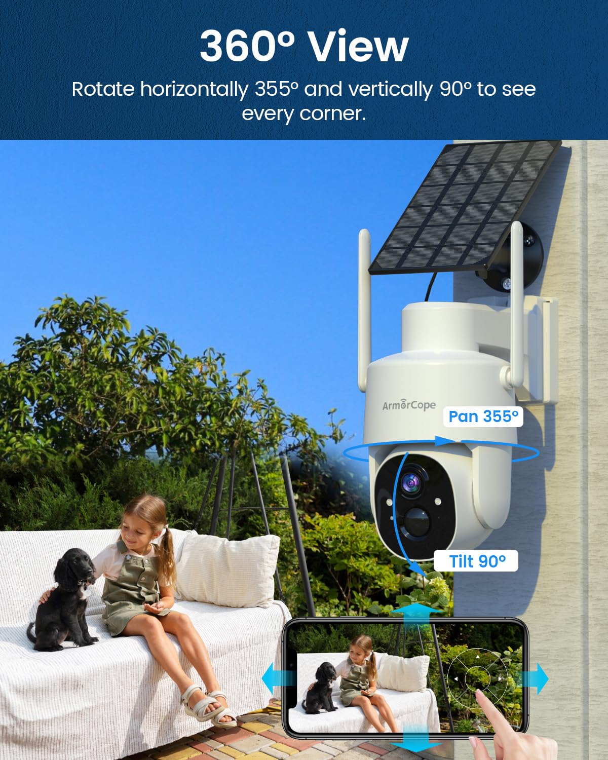 Armorcope Solar Security Cameras Wireless Outdoor,360° View Battery Powered with Spotlight Color Night Vision,2K WiFi Home Security,PIR Sensor,Wireless Easy Install, 2.4 GHz Wi-Fi - image 7