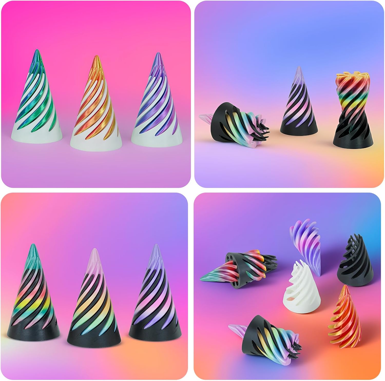 6 Packs Impossible Spiral Cone Fidget Toys,3D Printed Pyramid Passthrough Sculpture,Mini Sensory Toy for Stress Relief Anxiety,Stocking Stuffers for Adults & Kids Gifts (Multicolor 6pcs)