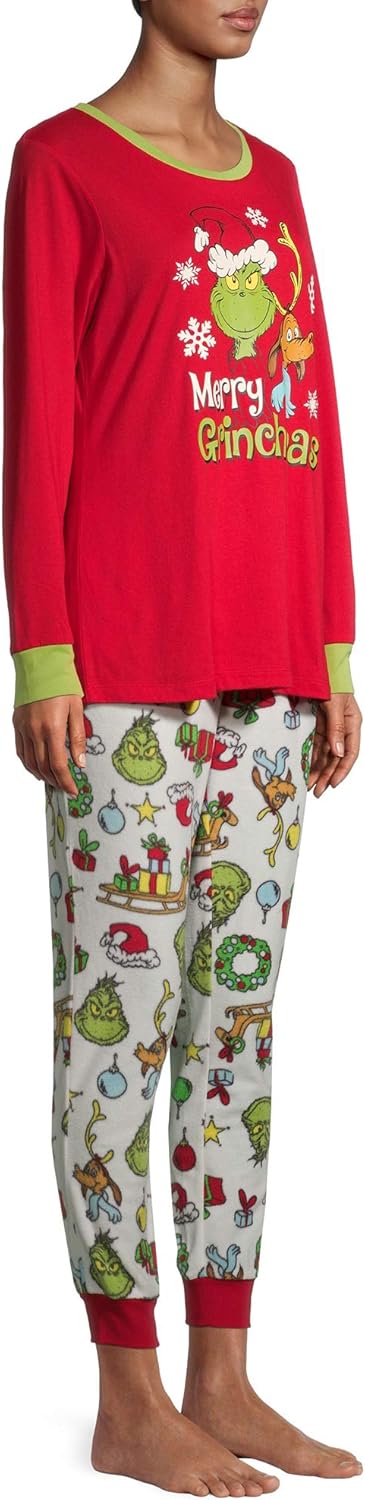 The Grinch who Stole Christmas Men Women Merry Grinchmas Unisex Fleece Pajama Set (Women, Large) - Image 3