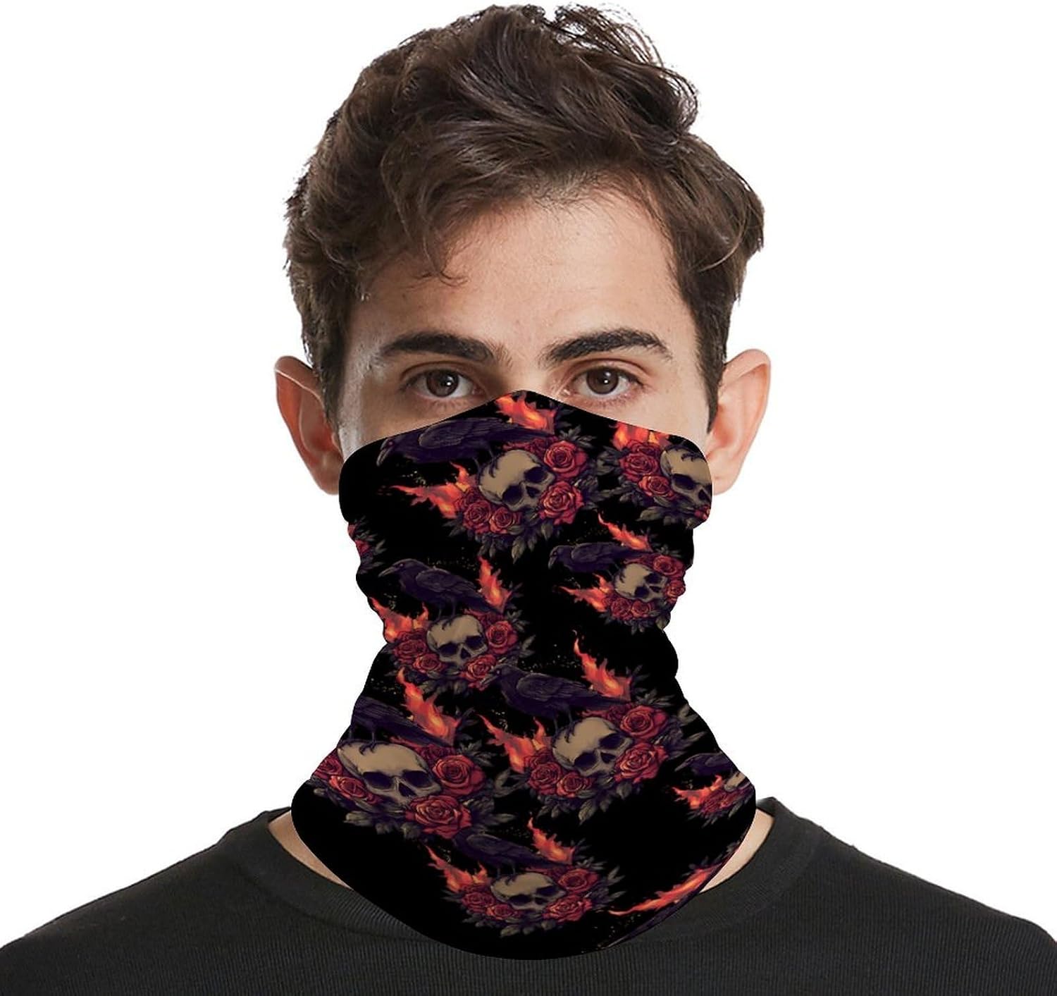 Gothic Skull Black Crow Face Cover Neck Gaiters for Men Women Sun Protection Mask Scarf Hiking Bandana