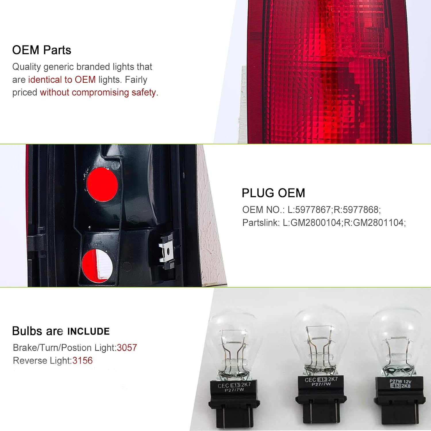 Tail Light Assembly for Chevy C/K 1988-2000 GMC Suburban Tahoe Yukon Blazer (Full Set with Bulbs & Circuit Board) - Part# 5977867, 5977868