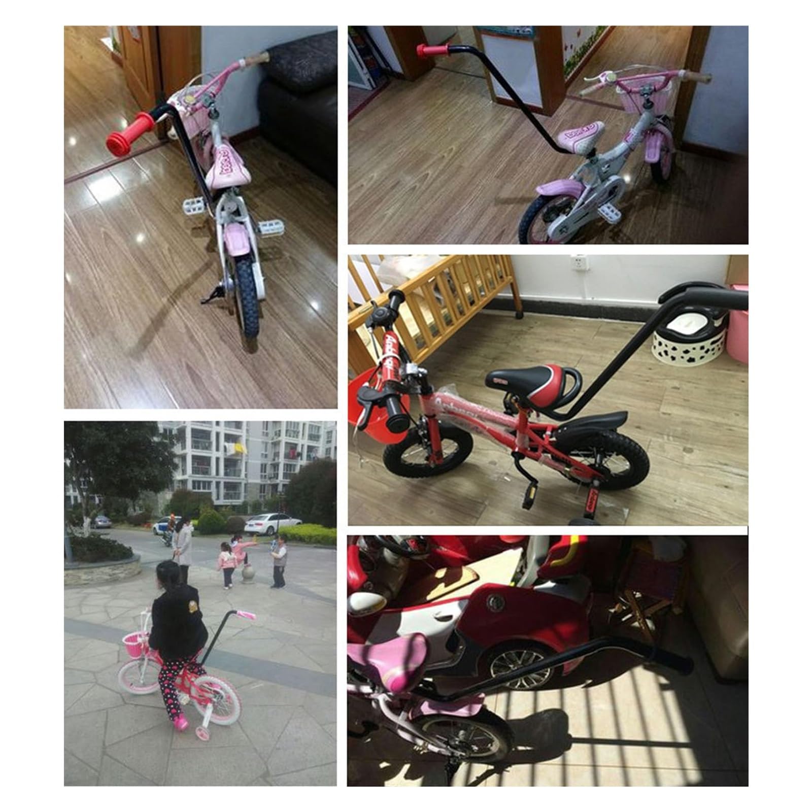 Popychacz do Rowerka Dziecięcego Drążek do Nauki Jazdy na Rowerze Kij Rowerowy Metalowy z Antypoślizgowym Uchwytem Uchwyt Pomocniczy dla Rodziców 70cm