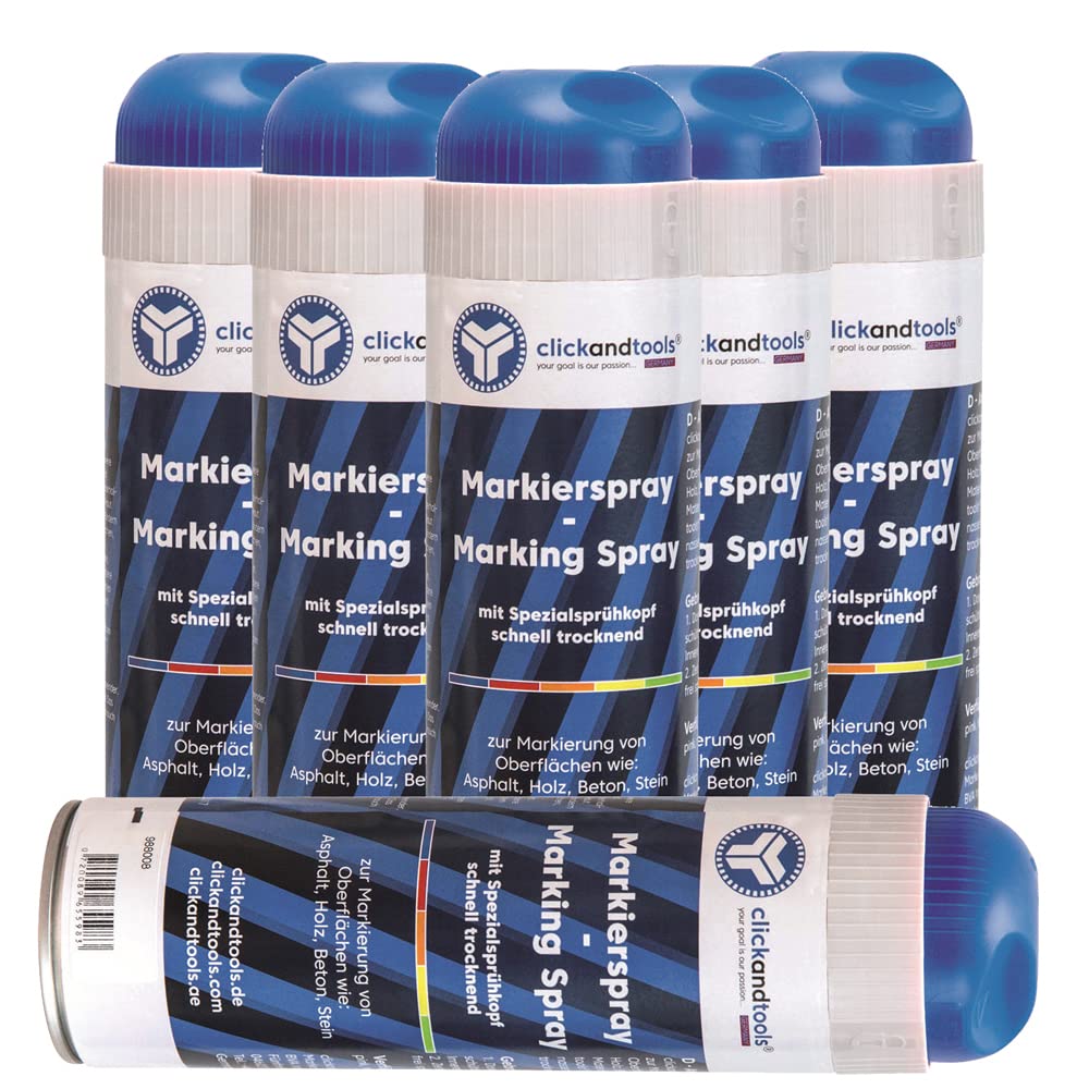 Markierungsspray leucht blau 6er Pack mit Spezialsprühkopf, schnell trocknend