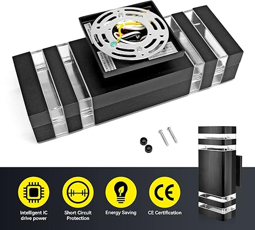 Miniatura 6 de Lámpara de pared con sensor de anochecer a amanecer, luces LED cuadradas hacia arriba y hacia abajo, moderno aplique de iluminación exterior para