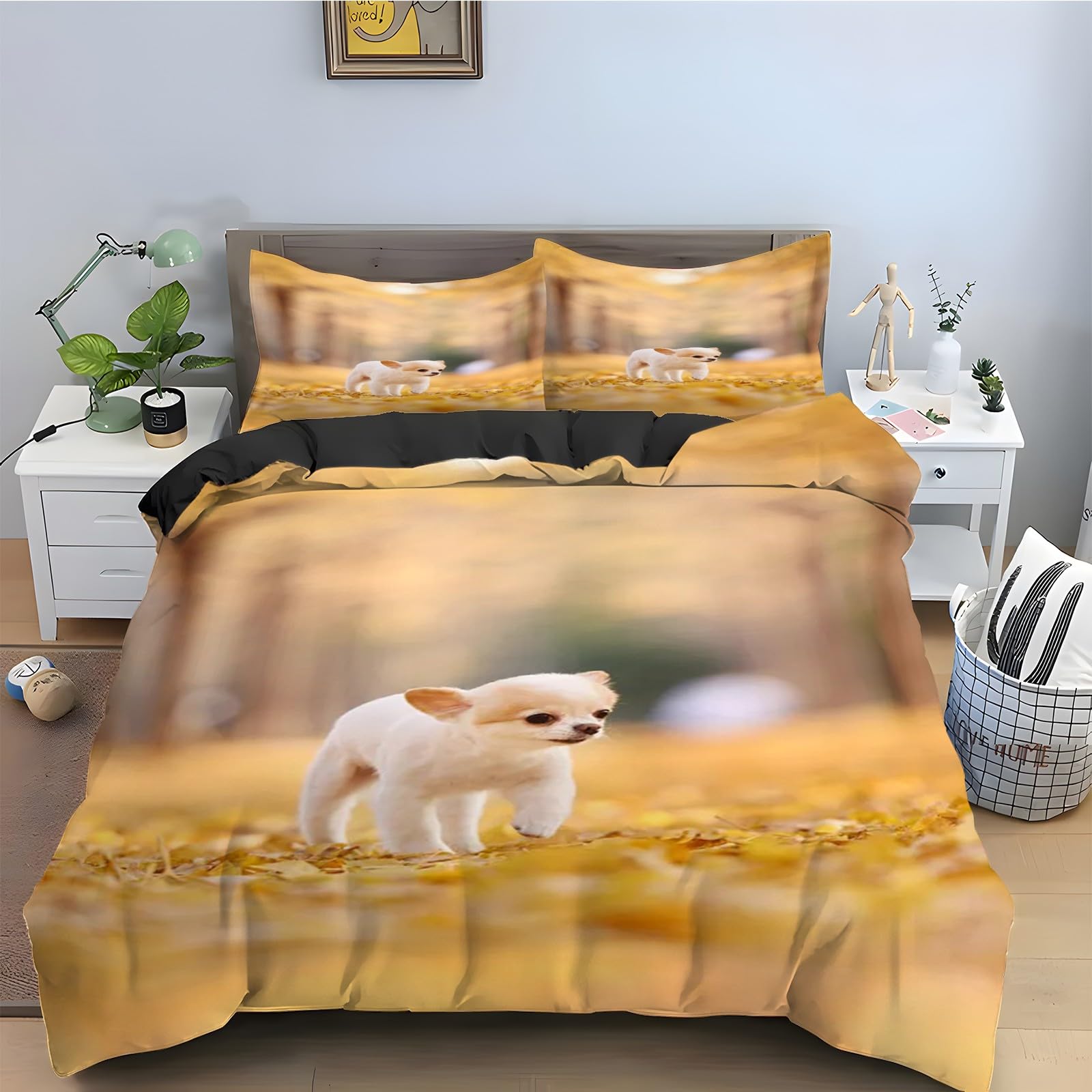 Chiot parure de lit motif animalier housse de couette 240 x 260 en microfibre douce pour nid douillet