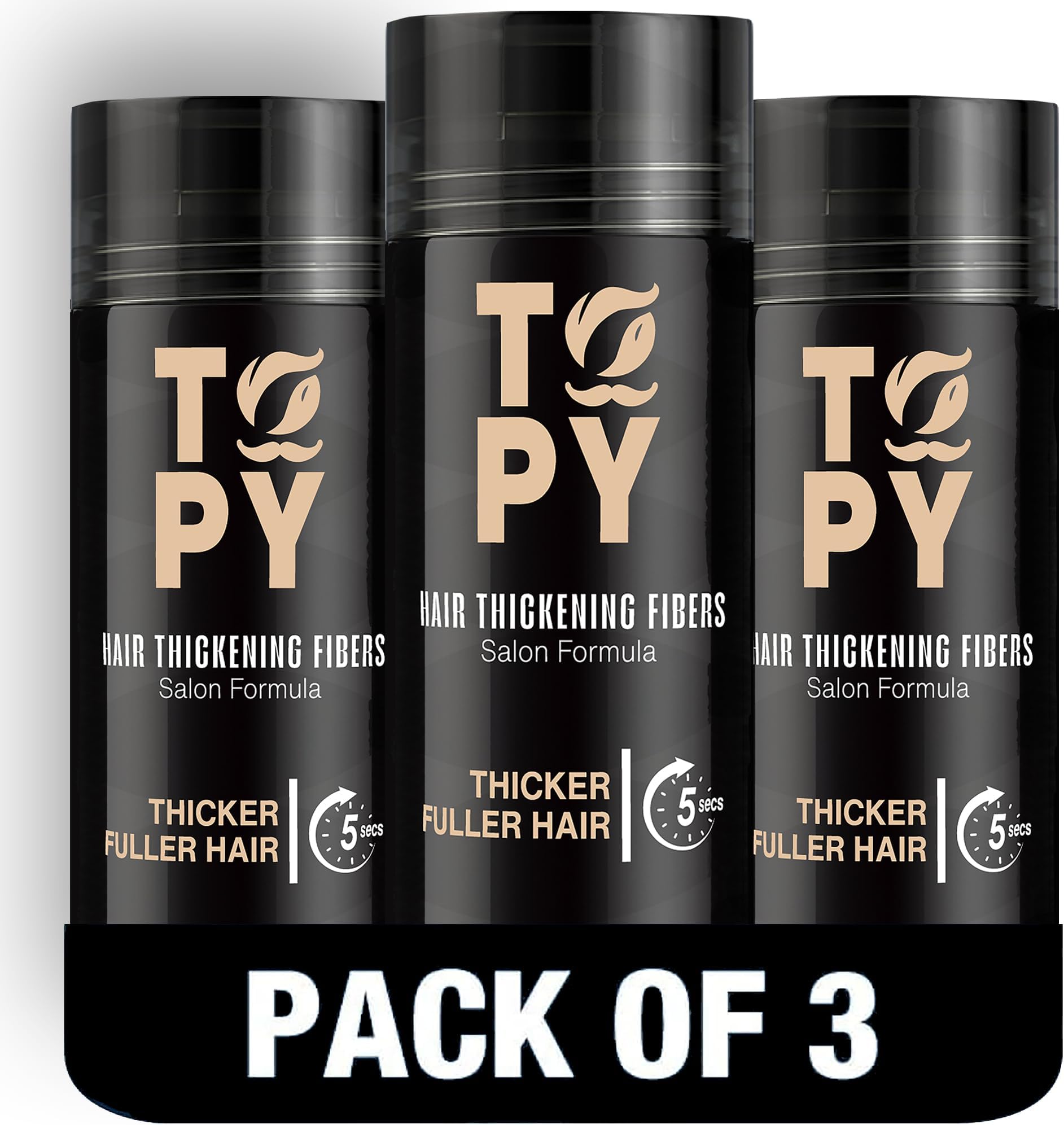 Bundle Pack of 3 TOPY Hair building Fibers 75g (25g x 3) Professional Salon Formula, 100% Natural Hair Thickening Volume Hair Fibers For Hair & Beard. Hair Fibres For men and women