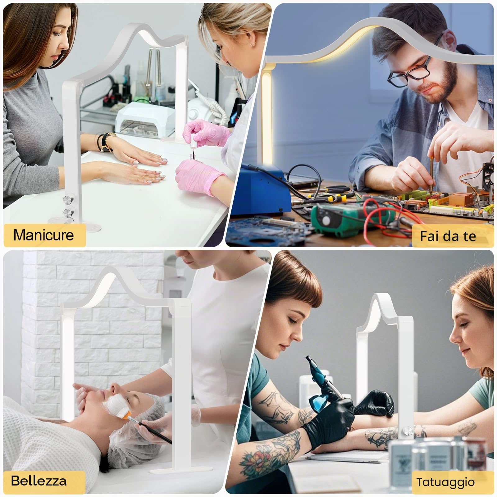 LANMOU Lampada da Tavolo Unghie Mezza Luna LED 48W 3840LM Bianca Pieghevole | Illuminazione Ampia Senza Ombre, Dimmerabile, 3000-6000K e Struttura in Alluminio per Salone, Manicure e Fotografia Macro