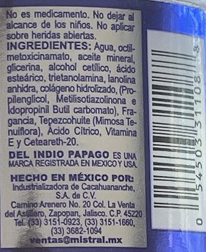 Miniatura 4 de Del Indio Papago TEPEZCOHUITE 4.23 oz CREMA PIEL COLÁGENO Y VITAMINA E PROTECTOR SOLAR SPF-15 Blanco