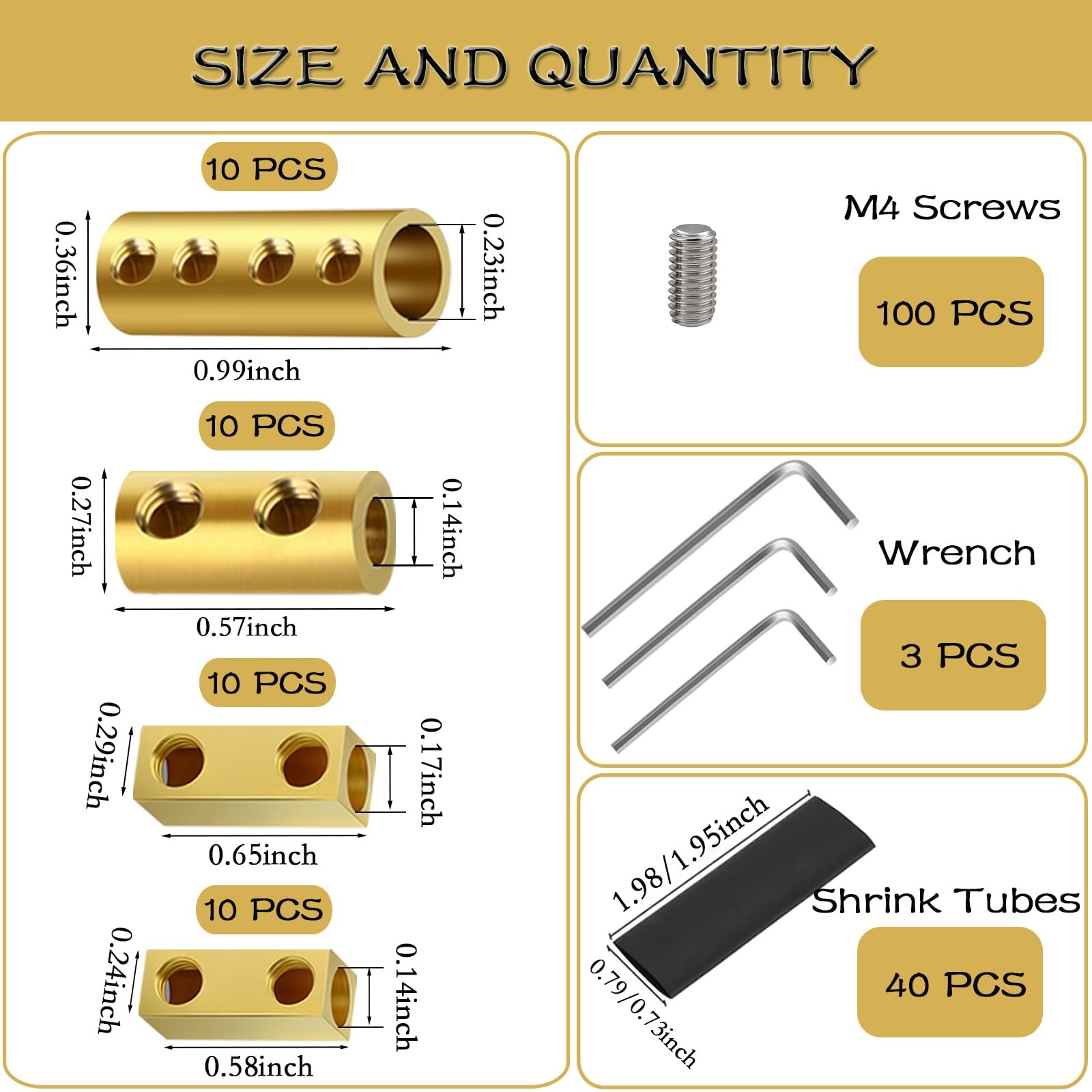 40 sztuk złączek przewodowych 4, 6, 8, 10 AWG, zaciski do szybkiego okablowania, złącze przewodowe ze 100 śrubami, 40 x 3 klucze termokurczliwe, do urządzeń gospodarstwa domowego i przemysłu