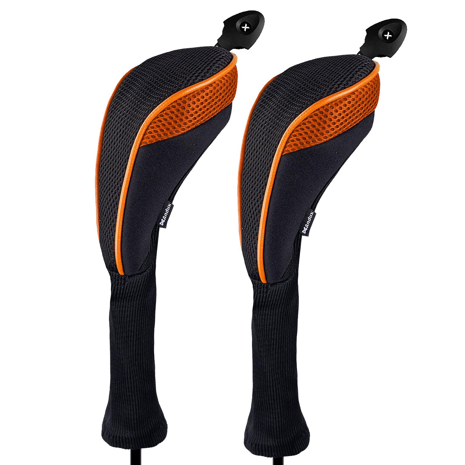 Andux Long Neck Golf Hybrid Club Head Covers with Dial No. Tag CTMT-01 (Black/Orange,2pcs)