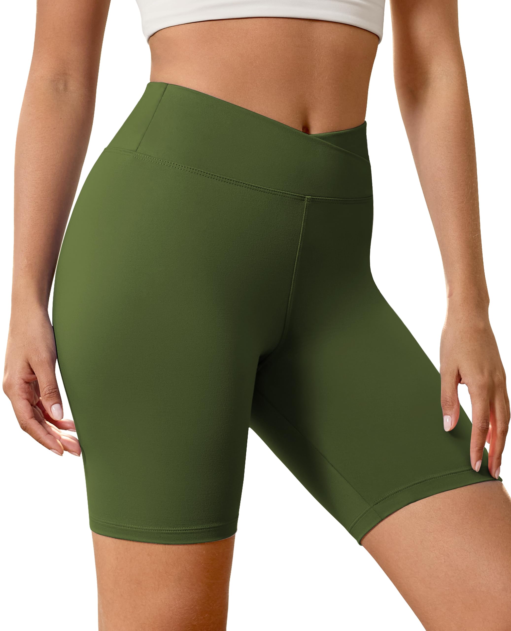 BAYDI Creamlush Crossover Radlerhose Damen - 20 cm V-Hochtaillierte Yoga Lounge Shorts, Bequem & Dehnbar