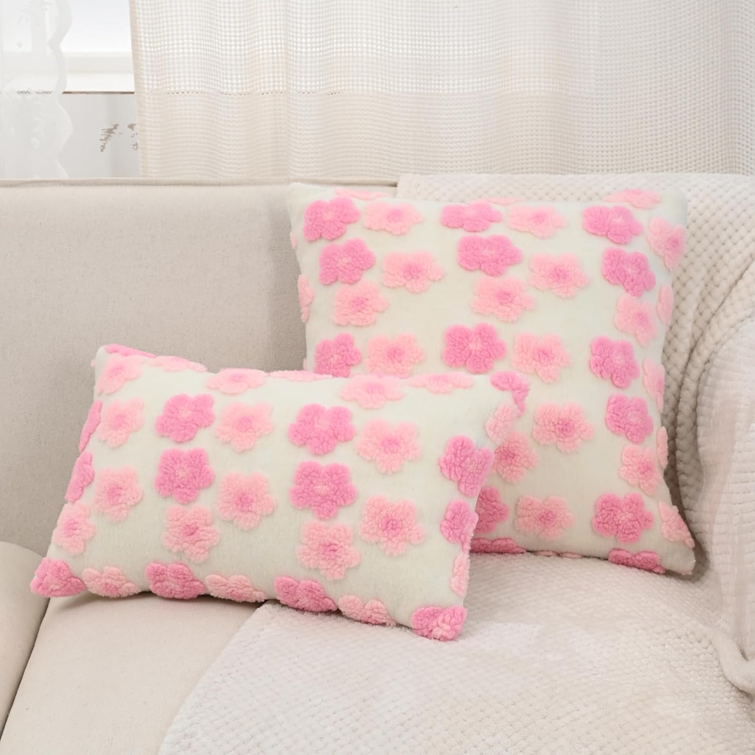 Soft Decorative Throw Pillow Covers 12x20 Cute Jacquard Pillow Covers Cushion for Bed Sofa Living Room Christmas Outdoors Pink - Image 5