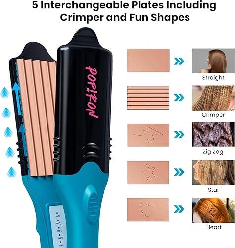 Miniatura 4 de PopIron - Plancha de pelo y plancha de impresión de cabello con primera imagen 3D, viene con 5 placas diferentes, incluyendo alisador de pelo,