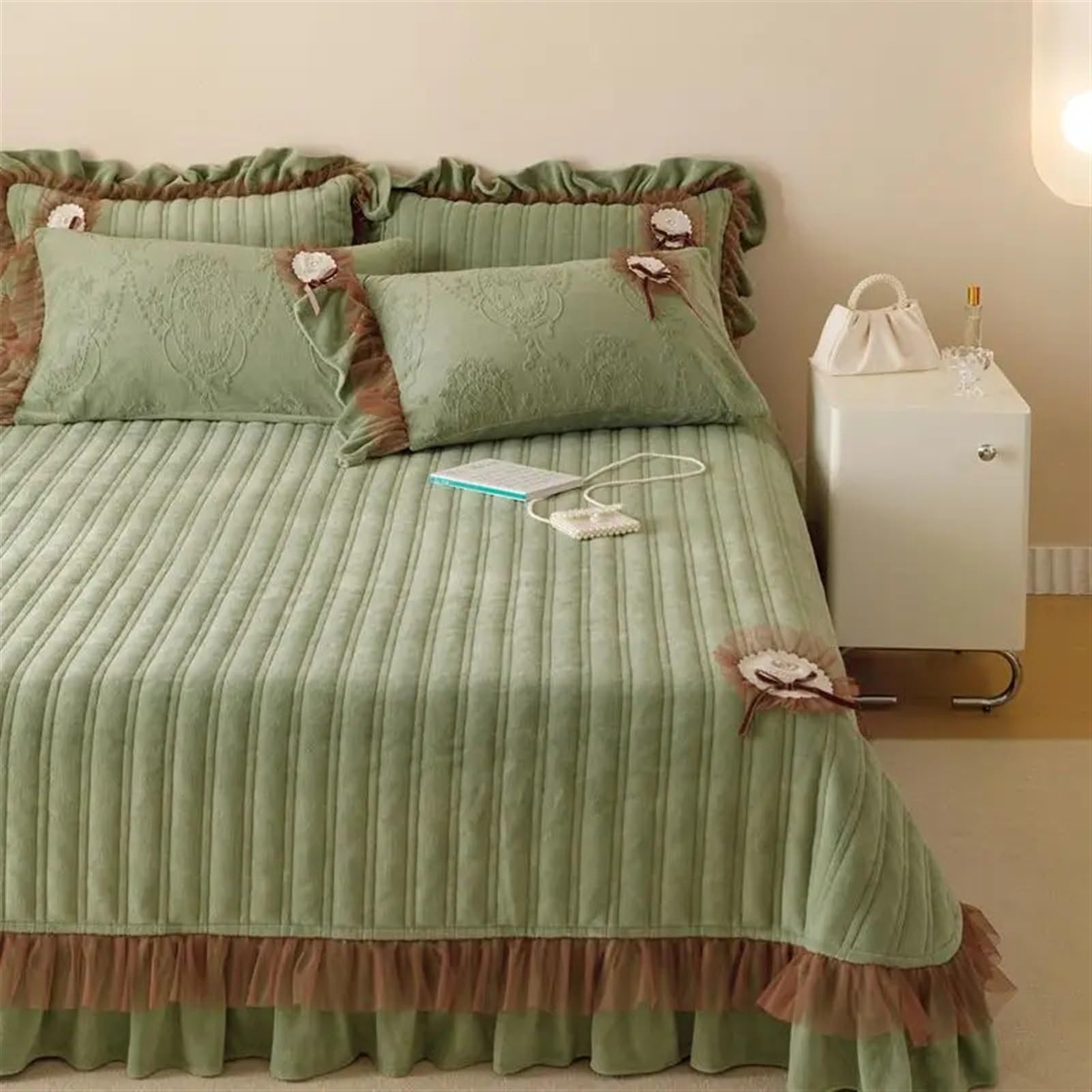 Juego de Falda de Cama Acolchada, colchas cálidas, Fundas de colchón de Invierno, Protector elástico, colchones, Fundas de Almohada, 3 uds.(Purple,270x270cm)