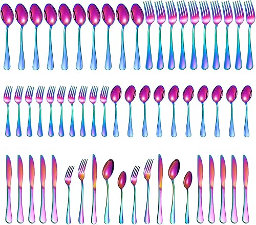 Miniatura 14 de Juego de cubiertos dorados para 12, 60 piezas de acero inoxidable dorado brillante, juego de cubiertos incluye cucharas, tenedores, cuchillos