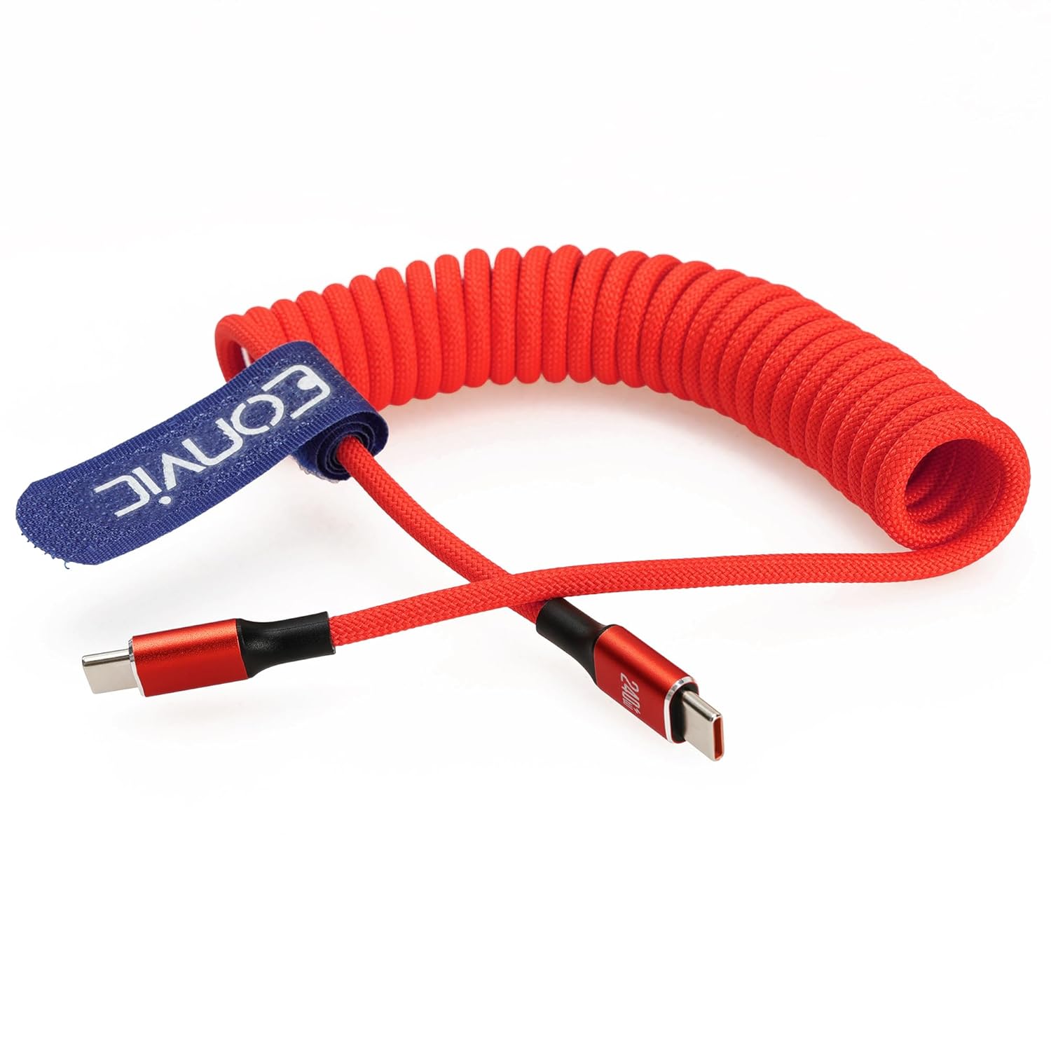 Eonvic 240W USB C to USB C Data Fast Charging Braided Coiled Cable for iPhone 15 16 17 Pro Max MacBook Air/Pro iPad Pro/Air/Mini Samsung S25 S24 Laptops Haiwei Mate 60 Pro Switch (Red, 240w usbc)