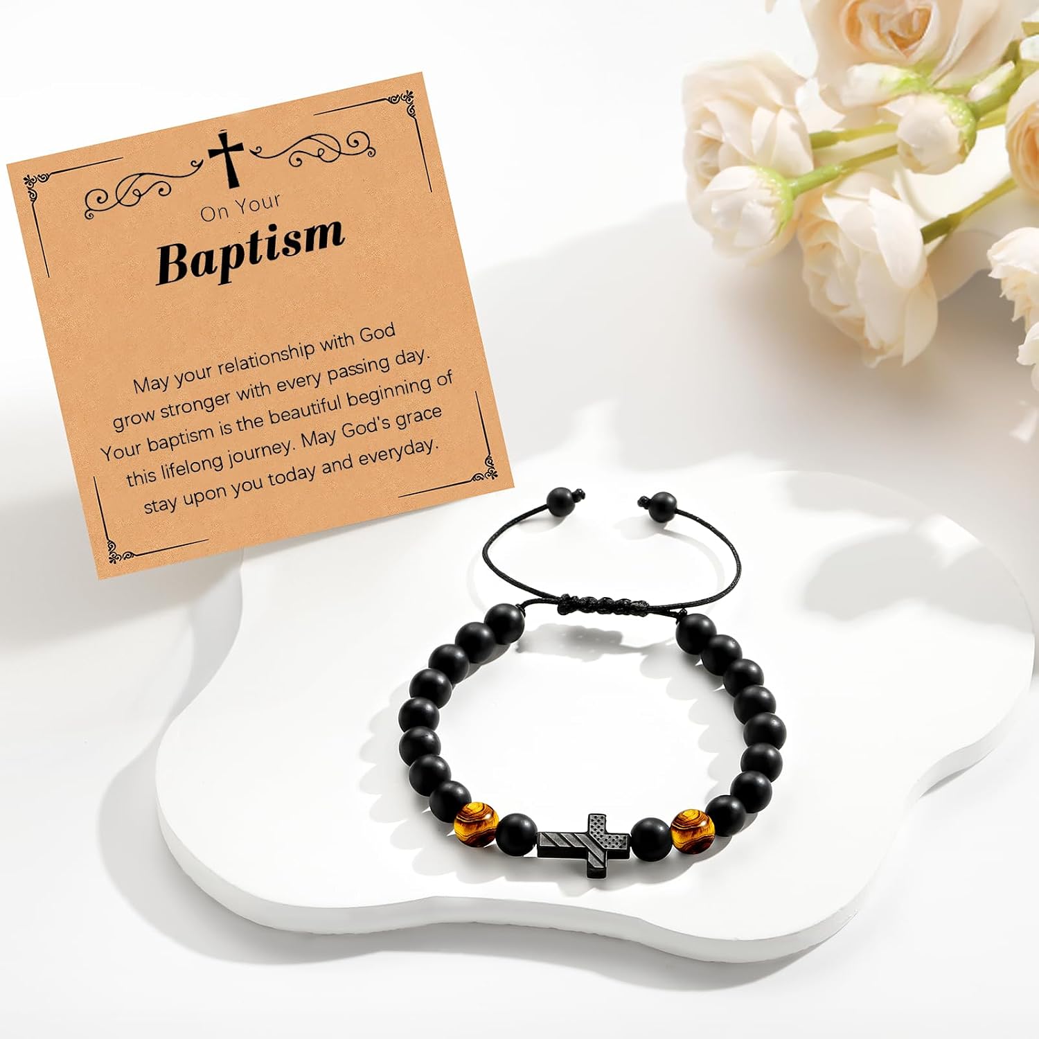 To Mens Gifts Cross Bracelet for Son, Grandson, Dad, Husband, Godfather, Men - Birthday Graduation Retirement Christmas Christian Gift for Teens