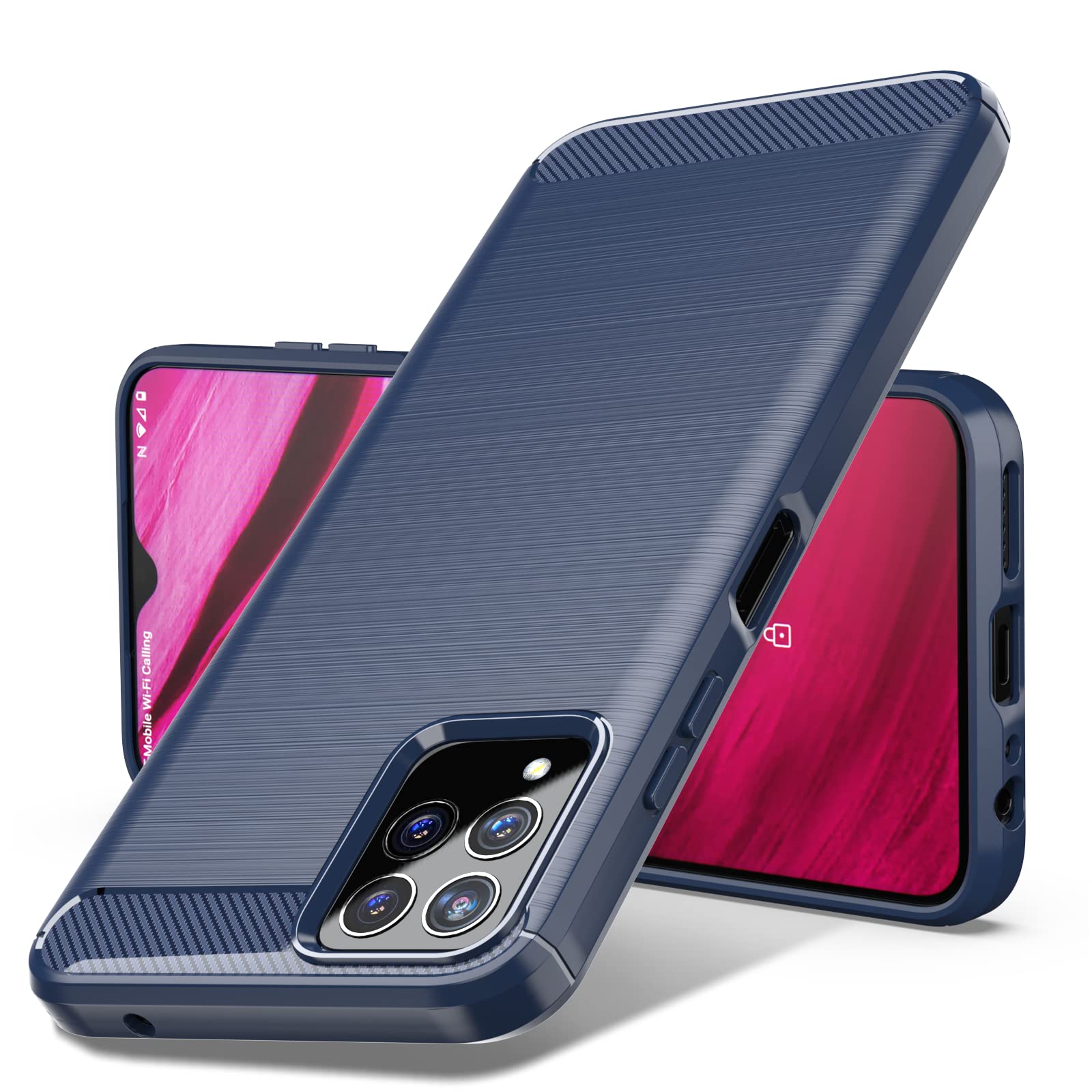 Dretal for T-Mobile REVVL 6 Pro 5G Case, Shock-Absorption Brushed Flexible Soft TPU Carbon Fiber Protective Cover for T-Mobile REVVL 6 Pro 5G (LS-Navy)