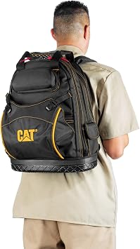 CAT 18-Inch Pro Tool Back Pack, 32 Pockets for Tool Storage and Organization, Premium 1680D Water-Resistant Polyester Weave, Padded Shoulder and Waist Support, Molded Bottom - 980197N