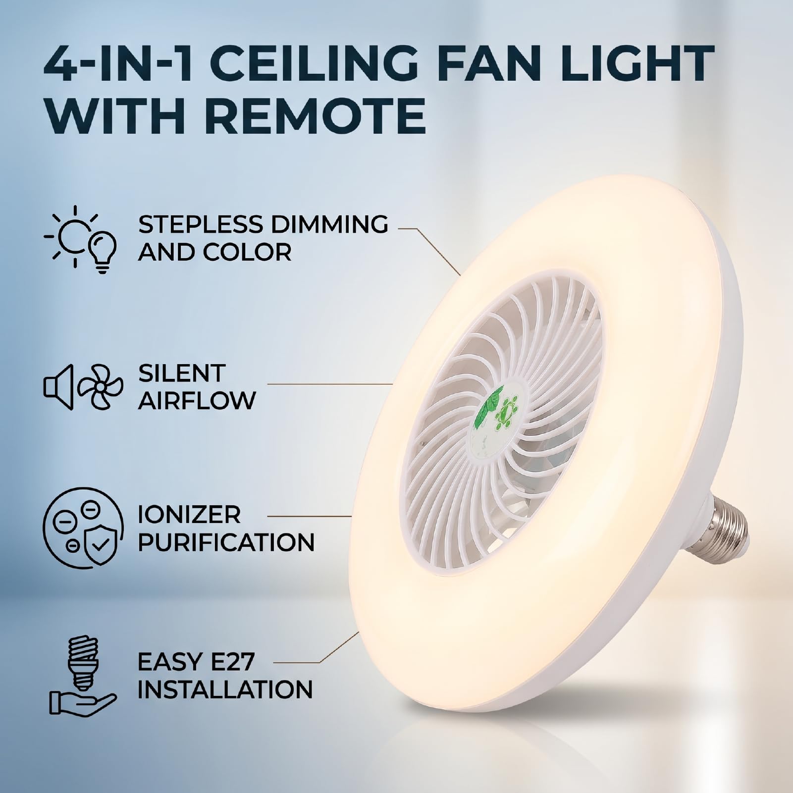 Naroote Ventilatori da Soffitto E27 4 in 1 con Luci e Telecomando