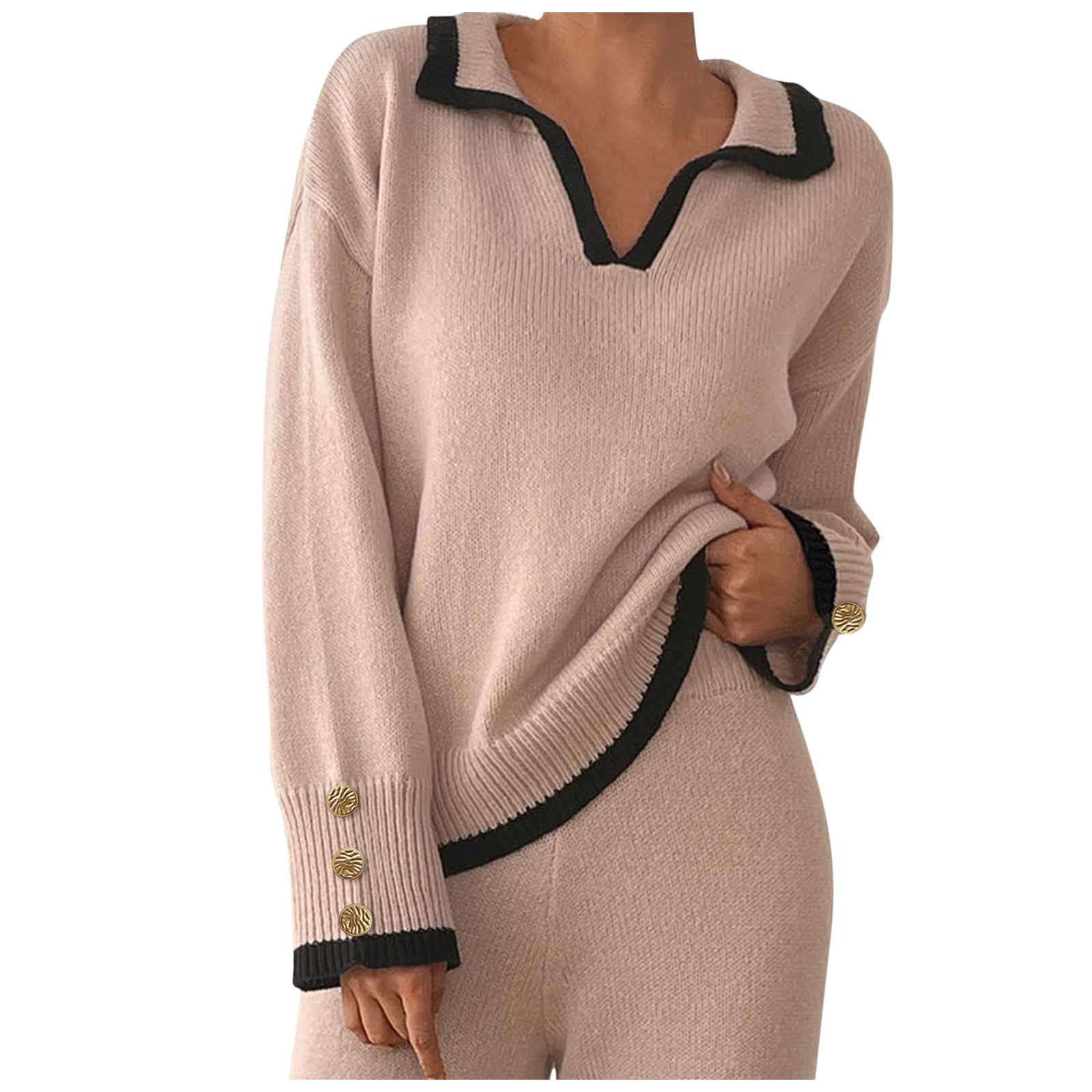 Womens V Neck Sweaters Long Sleeve Lapel Dressy Business Casual Cozy Pullover Tops Fall Fashion Color Block Outfits