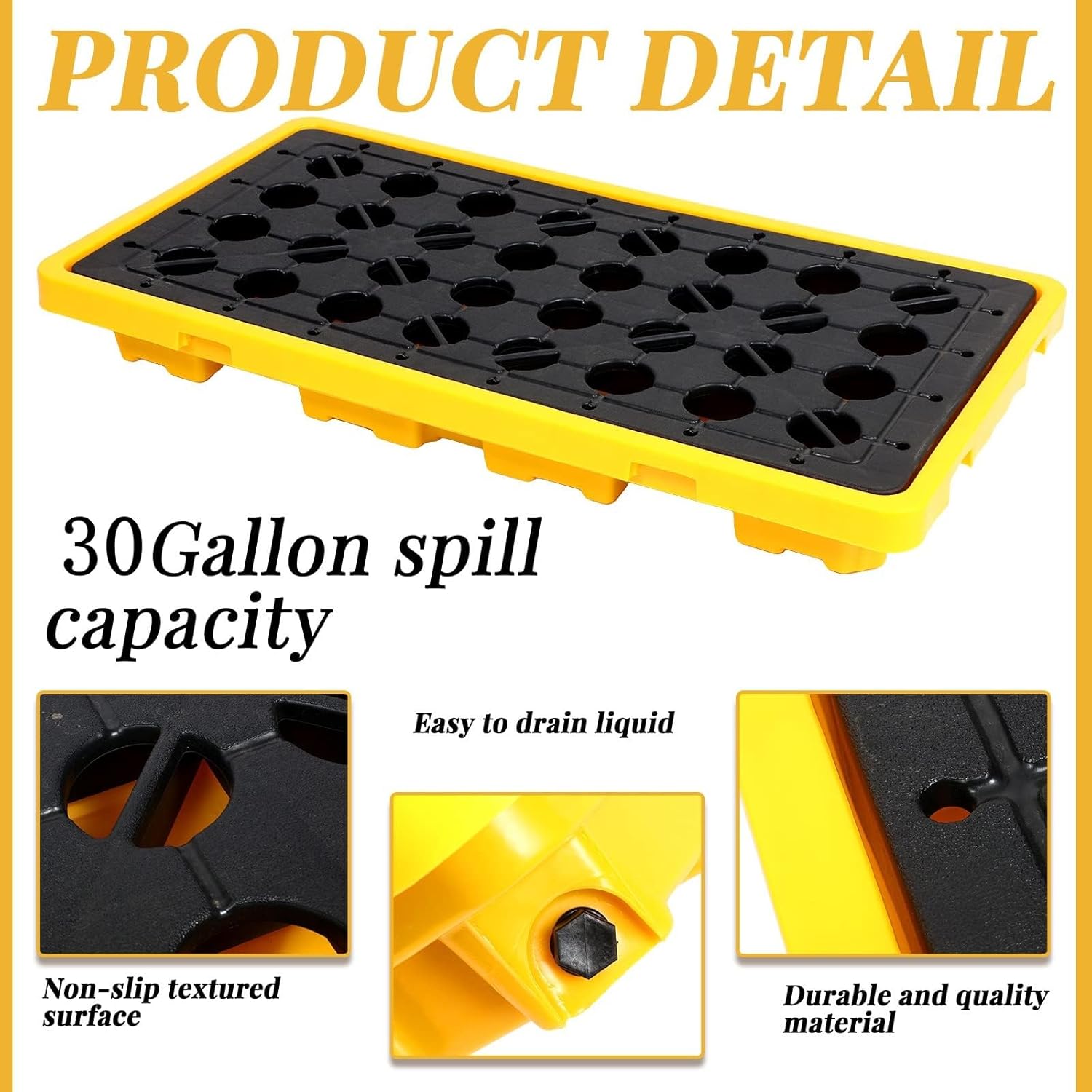 Spill Containment Platforms with Grating,5000 Lbs Stackable Modular Platforms, Outlet Modular Spill Platforms,1 Pack 2 Drum Spill Platforms, Yellow and Black Modular Spill Containment Pallet