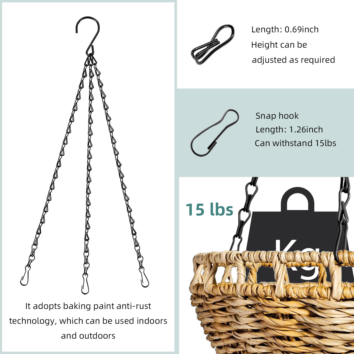 Glarks Lot De 15 Chaînes En Métal De 40,6 Cm Pour Panier Suspendu, 5 Chaînes De Rechange Pour Pots De Fleurs à 3 Points Avec 5 œillets à Vis Et 5 Crochets