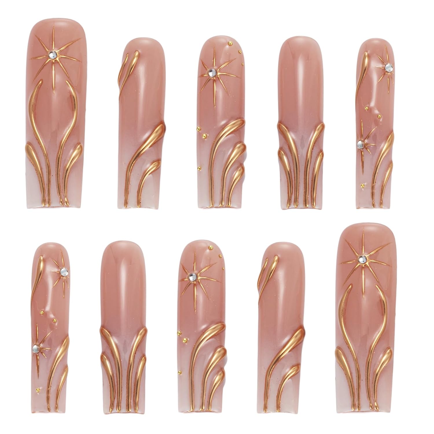 YINOX Handmade Press-on Nails I Minimalist Liquid Gold &White Pearl Art I 3D Embossed Luxury Design I SalonGrade Reusable Gel Nails I Square Length Mid1.7" (Medium)