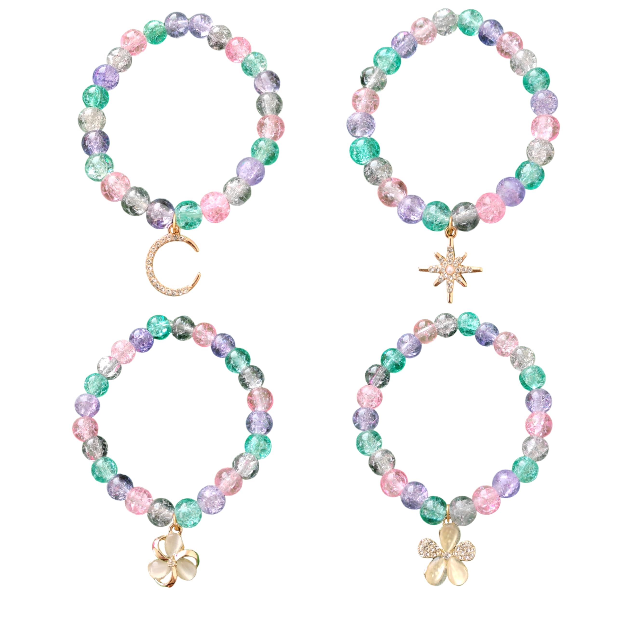 Jewelsbysirani Pack Of 4 (Moon,star,flowers) Stylish Trendy American Diamond Stone Charm Multi-colored Beads Bracelet Combo For Women And Girls (B0D33BVMGZ) Amazon Price History, Amazon Price Tracker