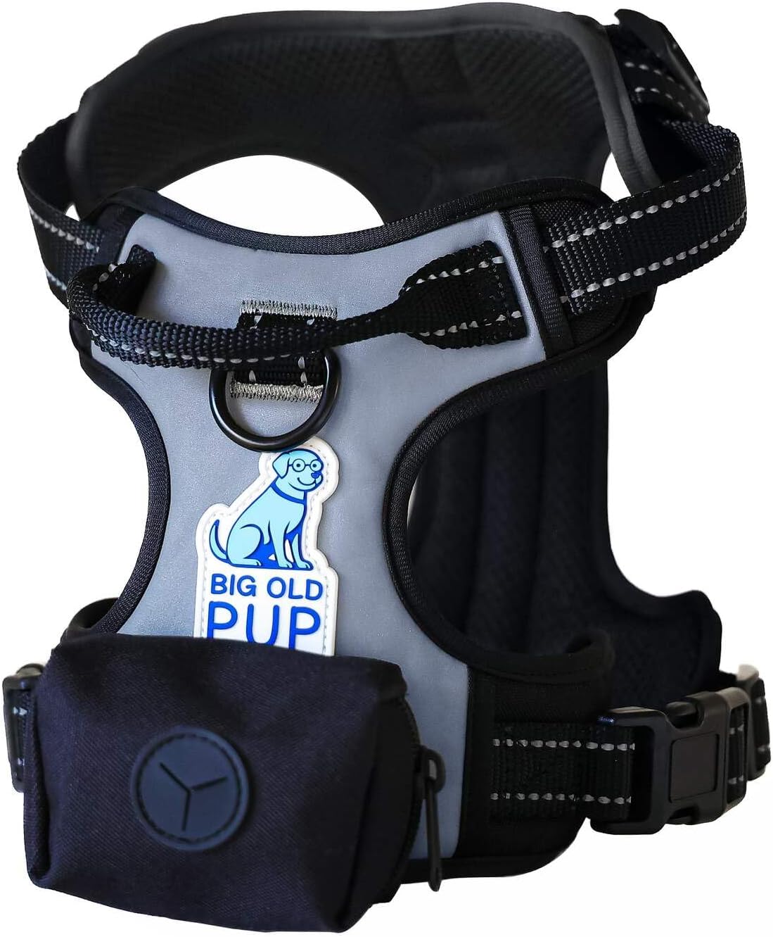 5-in-1 Reflective Dog Harness with Built-in 5ft Leash & Seatbelt Clip, Waste-Bag Pouch + 3 Rolls, Adjustable Quick-Fit Buckles, Breathable Mesh, Dual D-Rings, Large