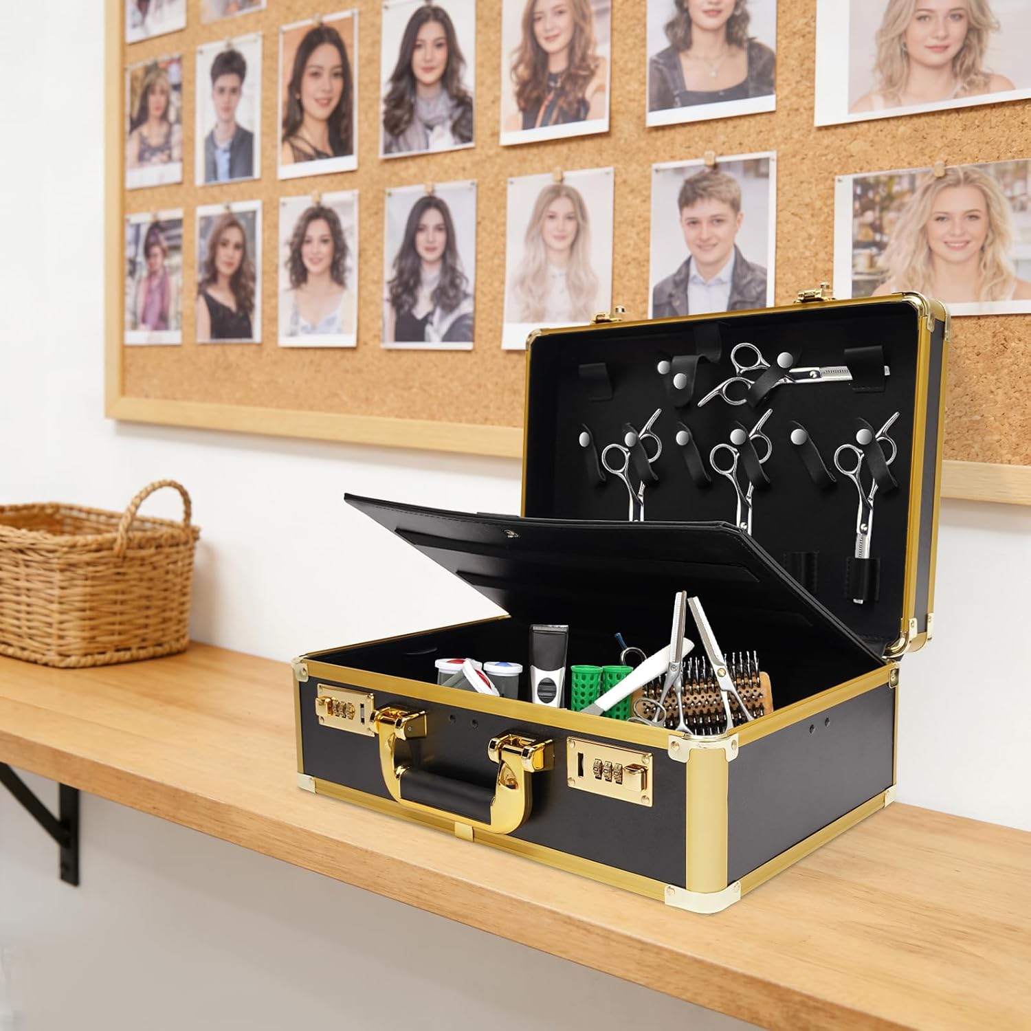 Professional Barber Case, Barber Tool Kits Storage, Double Layer Travel Barber Tool Box, Luxury Carrying Case for Beauty Hair Stylist Pet Groomer with Handle & Secure Numlock (Style 3)