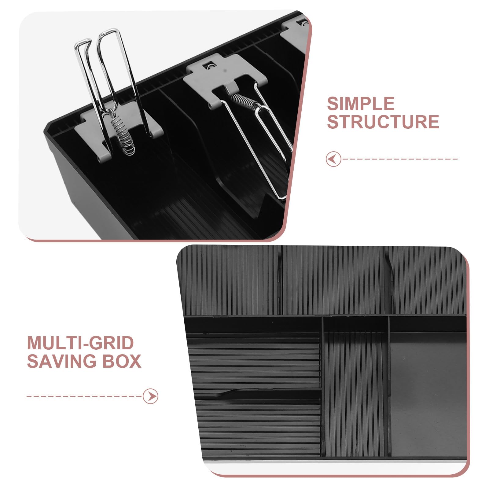 Mipcase Kassenschublade für Geschäfte und Supermärkte mit 3 Fächern für Geldscheine und 3 Münzfachern aus Abs und Metall zur Organisierten Bargeldaufbewahrung mit Clip