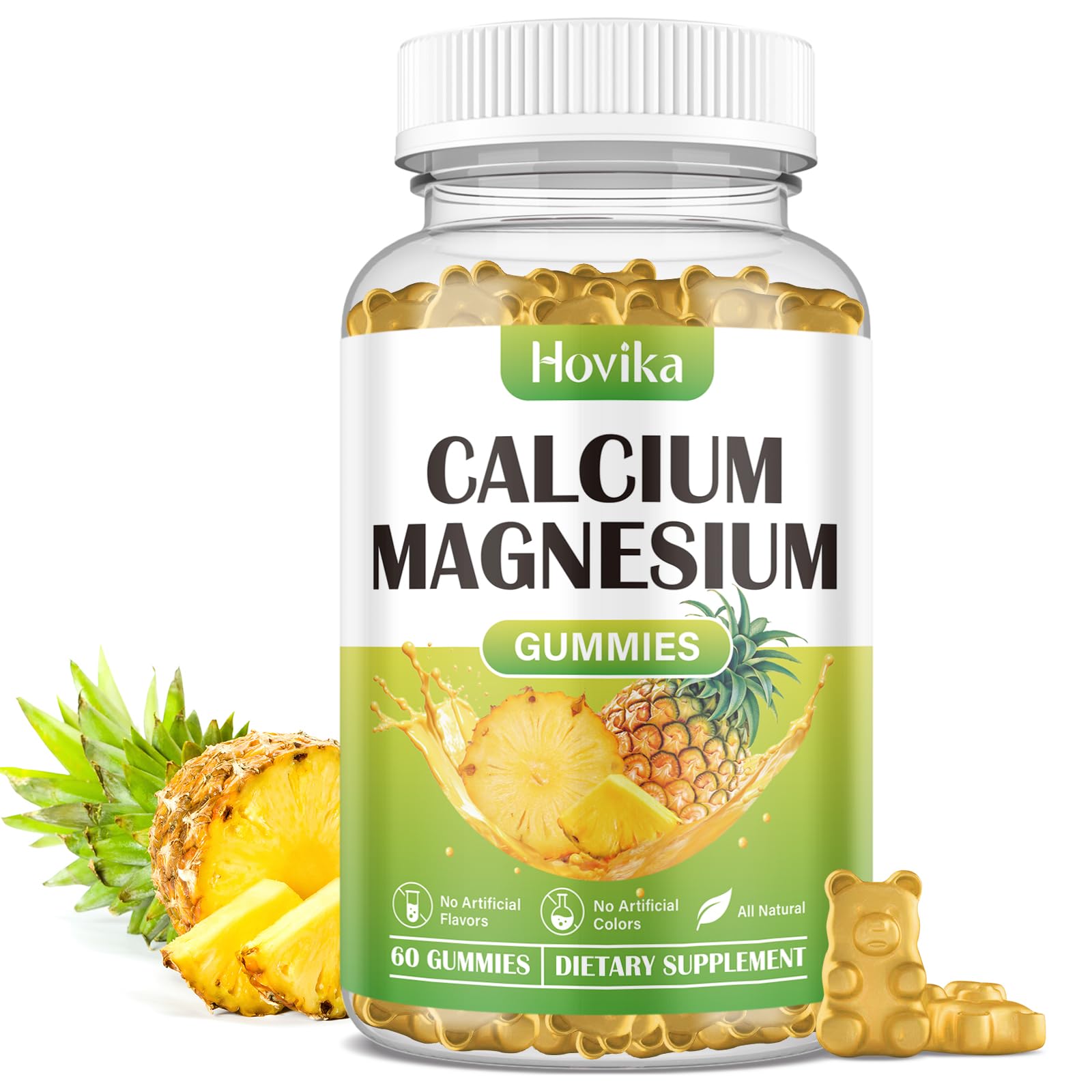 Calcium Magnesium Zinc Gummies, Calcium Magnesium 2:1 Ratio with Vitamin D3, K2, B6, B12 for Bone Strength, Muscle Function & Nerve Health, Extra Absorption Formula, Vegan, Pineapple Flavor 60 Gummies Pineapple 60 Count (Pack of 1)