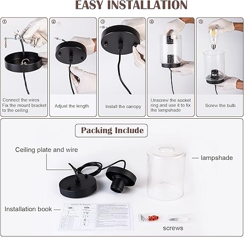 Miniatura 9 de Mini lámpara colgante industrial moderna de vidrio con semillas de burbujas, cilindro de iluminación colgante de cable ajustable para isla de