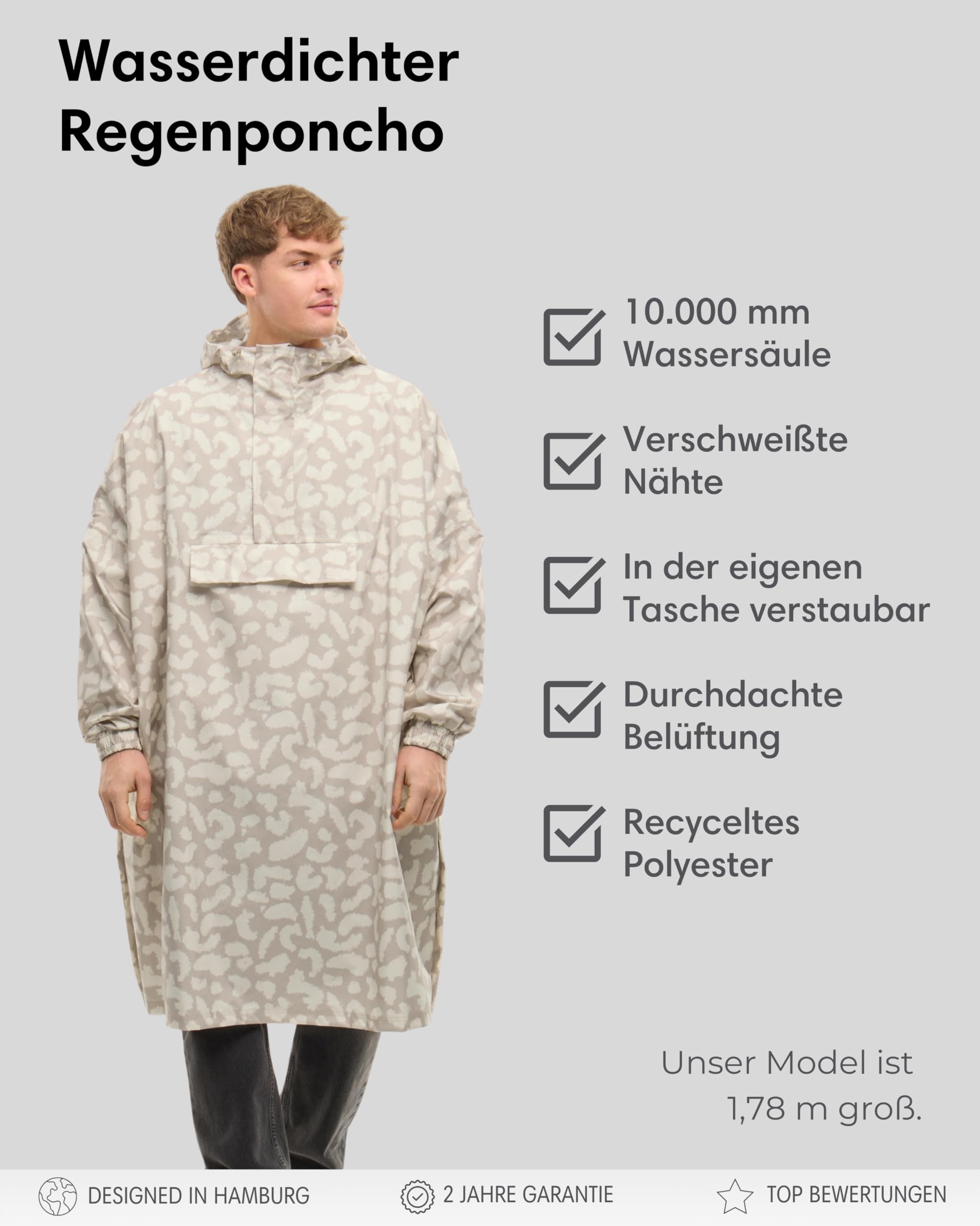 LARKSON Regenponcho Damen Herren Lykke Regenmantel Regencape Wassersäule 10000 mm Wasserdicht Verschweißten Nähten