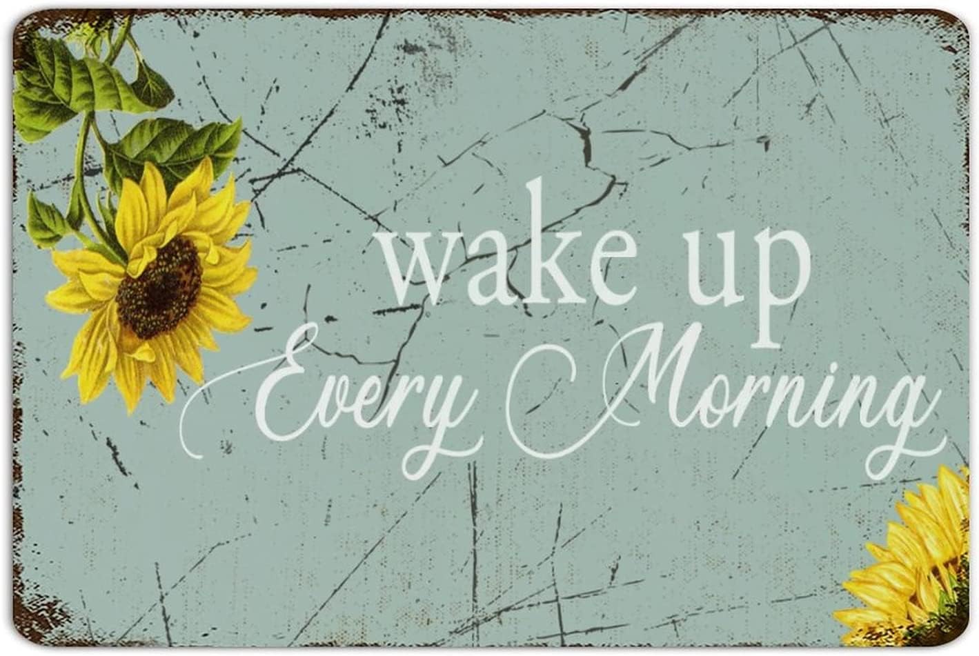 rayprint Vintage Metal Tin Sign Wake Up Every Morning Sunflower Retro Poster Funny Aluminum Sign for Home Garden Farmhouse Coffee Wall Decor Plaque 12x16 Inches