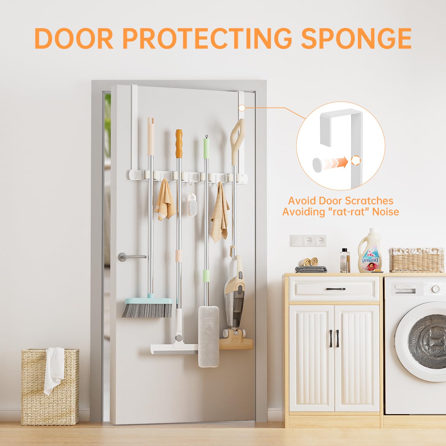 Over-the-Door Broom Holder with Hooks - Stainless Steel -3