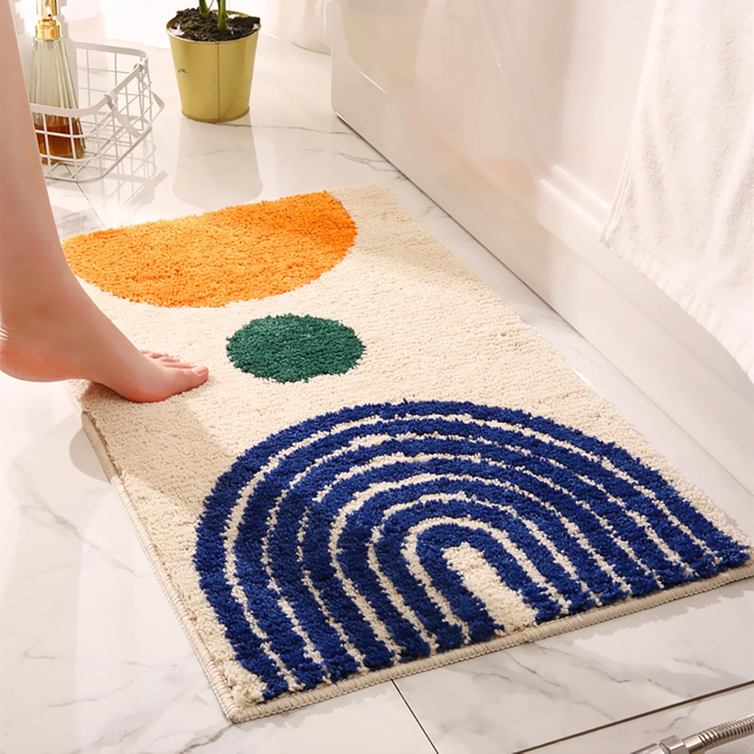 UKELER Boho Bathroom Rugs Non-Slip Microfiber Geometric Bath Mat Soft Fluffy Bohemian Bath Rugs Washable for Bathroom, Shower, Tub, Sink, Indoor Mat, 31''×20''