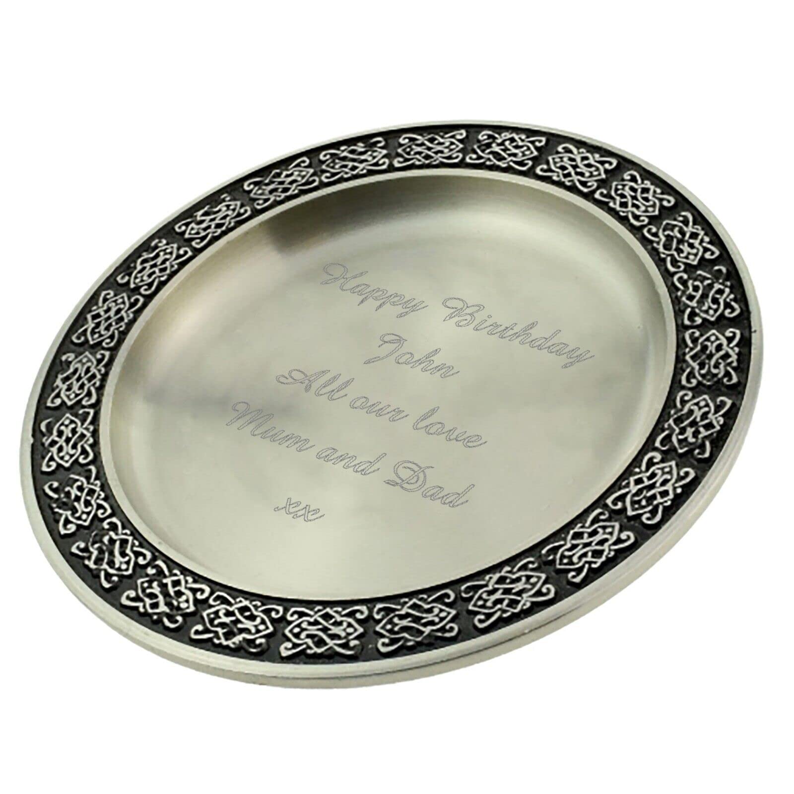 Personalised Engraved Pewter Silver Wine Bottle Dish Coaster Presented in Gift Box