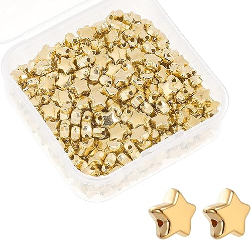 200 cuentas sueltas de estrella de agujero grande de 0.236 pulgadas (0.236 in), cuentas espaciadoras de estrella, cuentas de estrella, botones de