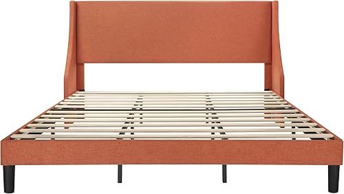 Miniatura 23 de Allewie Marco de cama de plataforma moderna, tamaño queen con respaldo de orejas, tapizado, con cabecera, soporte de listones de madera, base de