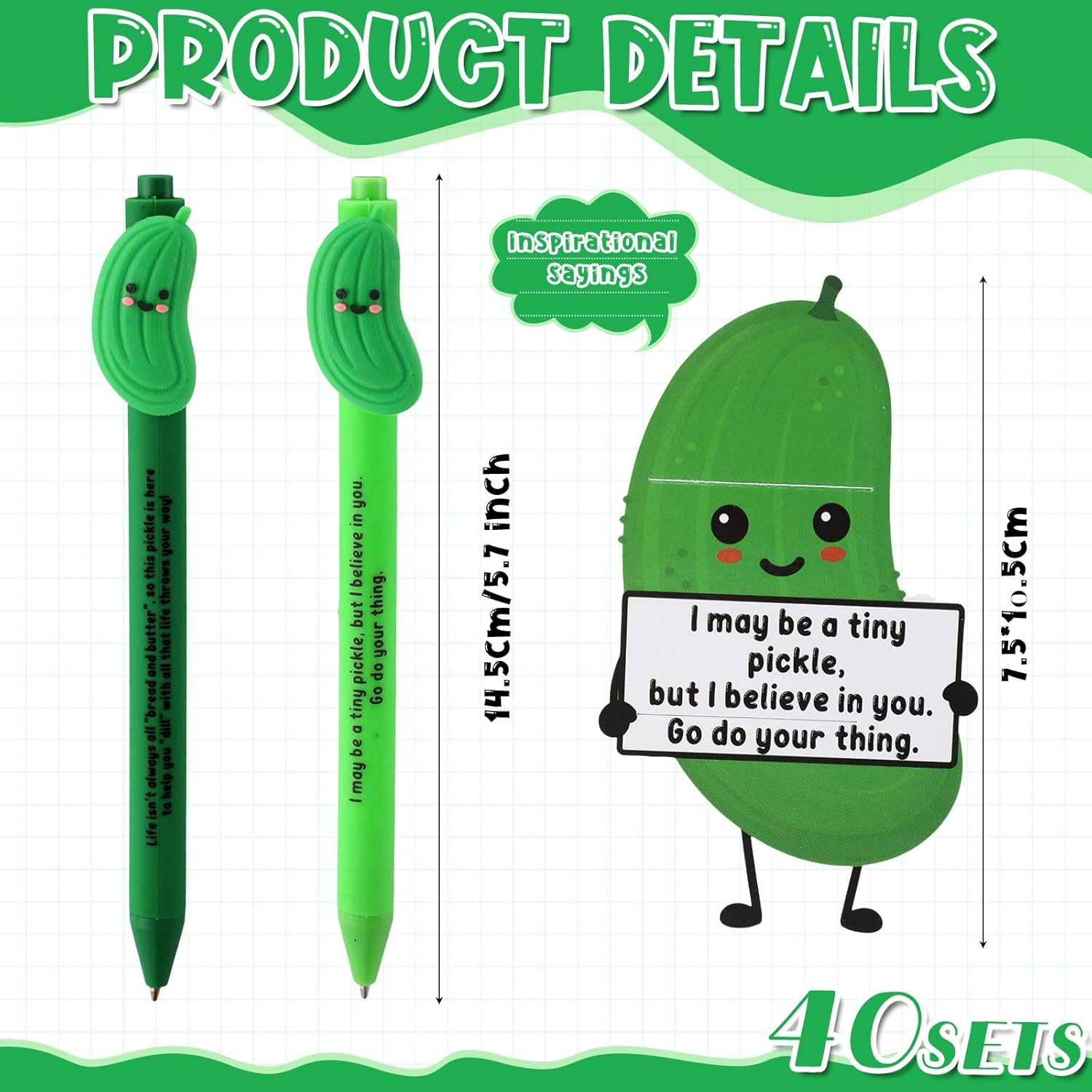 MotiMind 40 Sets Pickle Pen for Coworkers Bulk Employee Appreciation Gifts Bulk Funny Emotional Pickle Pens Support Gifts for Social Worker Coworkers Staff Employee Students