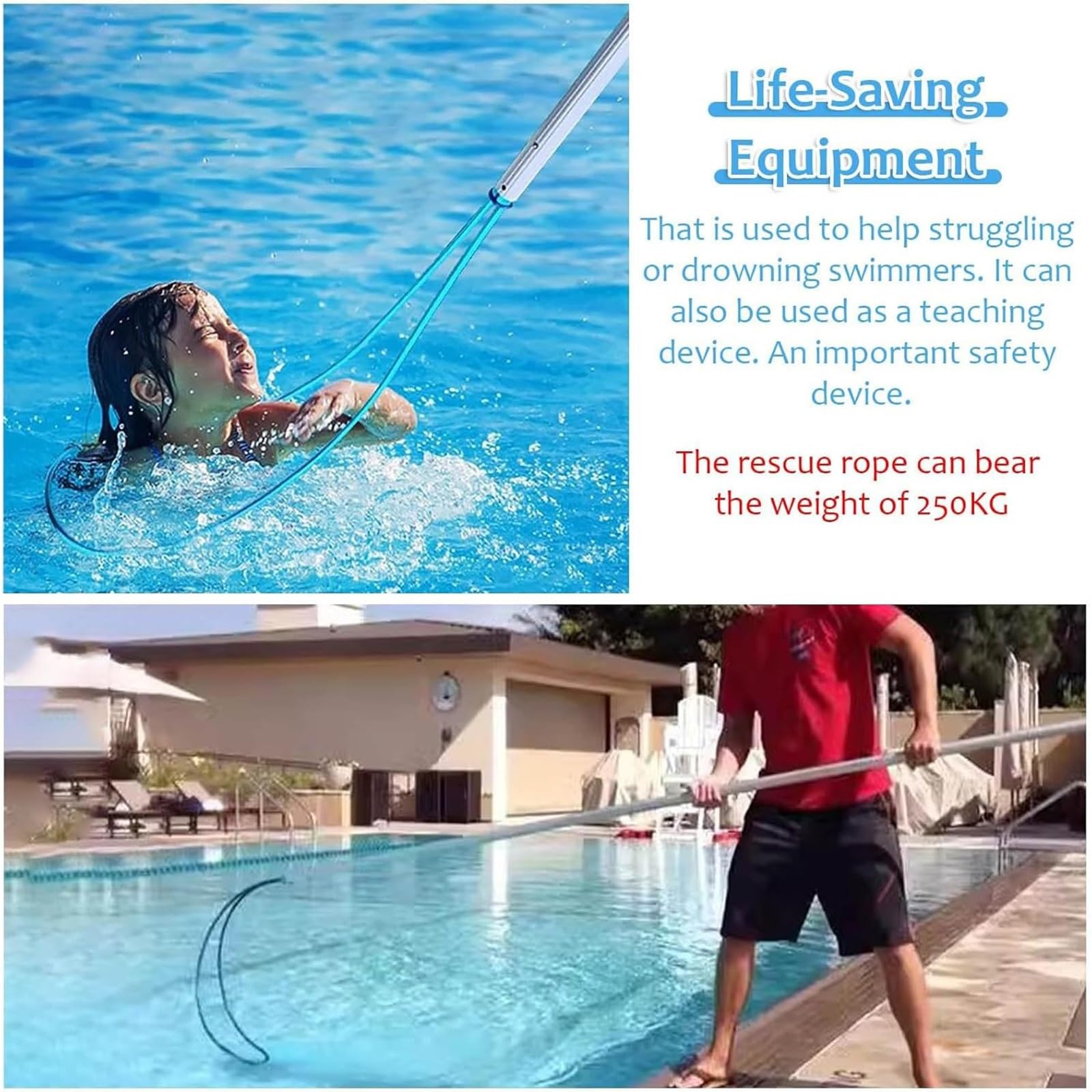 Palo di Salvataggio con Aste Telescopiche in Alluminio, Palo di Salvataggio della Piscina/Attrezzatura di Salvataggio di Emergenza Gancio di Sicurezza della Piscina Multiuso(15.7ft/480cm)
