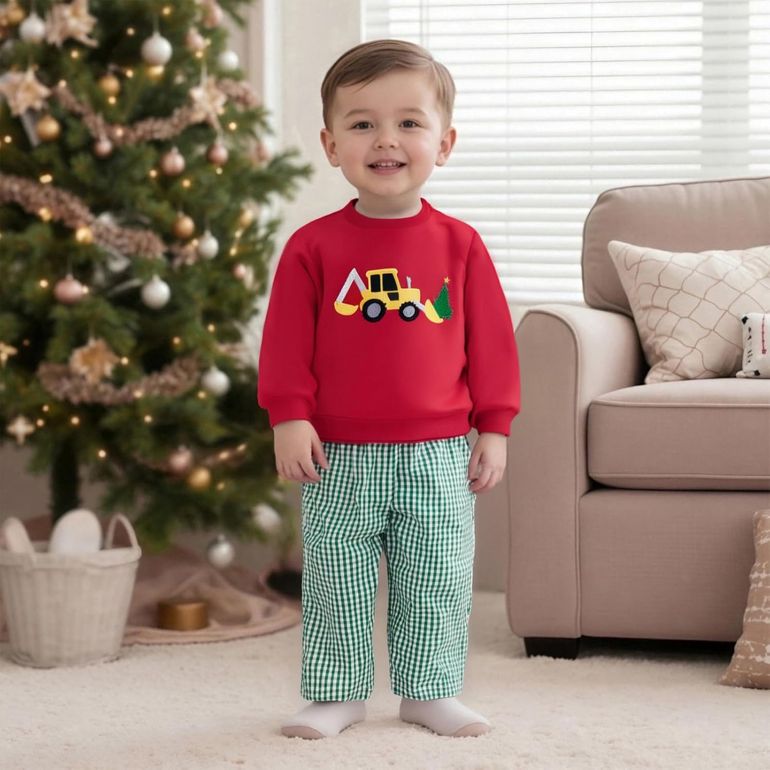 Little Kid Boy Christmas Outfit Long Sleeve Crewneck Sweatshirt Plaid Pants Fall Winer Toddler Baby Christmas Clothes - Image 7